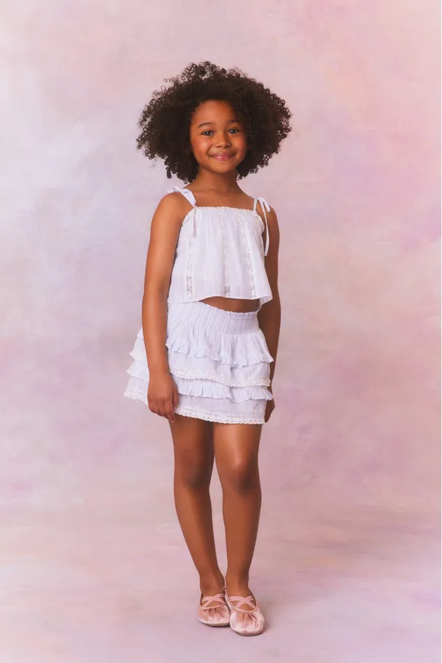 Kids LoveShackFancy Girls Girls Billie Cotton Stripe Skirt Vintage Voyage