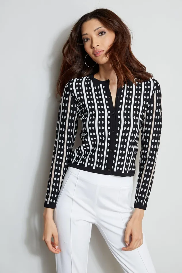 Knits and Sweaters Women Elie Tahari Dot Stripe Cardigan NOIRWHITE