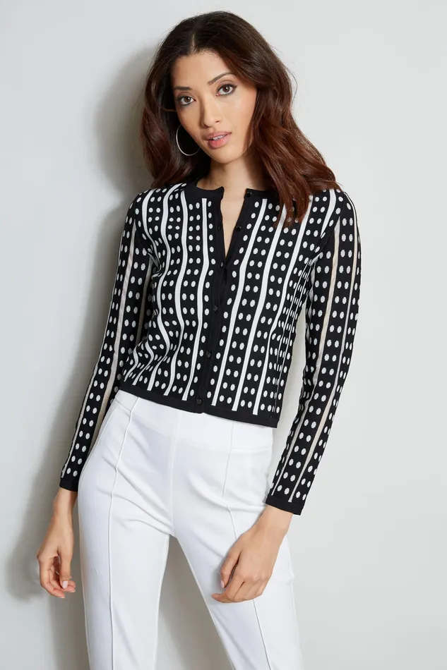 Knits and Sweaters Women Elie Tahari Dot Stripe Cardigan NOIRWHITE