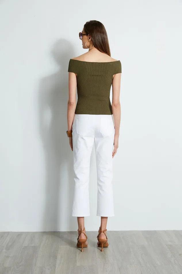 Knits and Sweaters Women Elie Tahari Off Shoulder Rib Sweater TUSCAN OLIVE