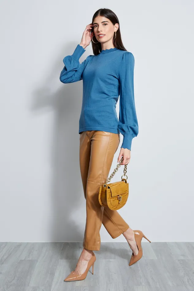 Knits and Sweaters Women Elie Tahari Scallop Mock Neck Sweater GLACIER BLUE