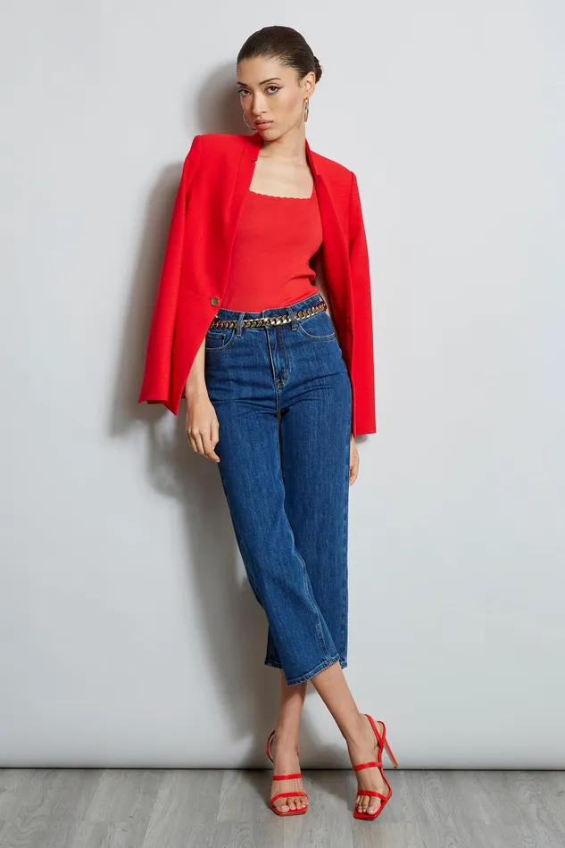 Knits and Sweaters Women Elie Tahari Scallop Square Neck Sweater CALYPSO RED