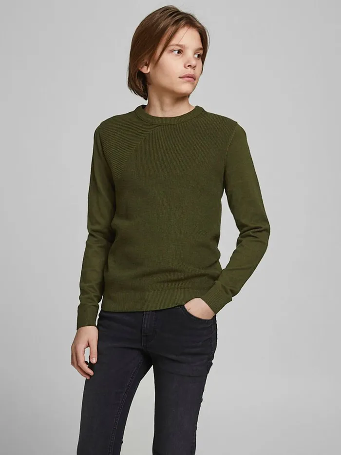 Knitwear JACK and JONES Junior BOYS TEXTURED KNITTED JUMPER Green Rifle Green Online Knitwear JACK and JONES Junior BOYS TEXTURED KNITTED JUMPER Green Rifle Green Online