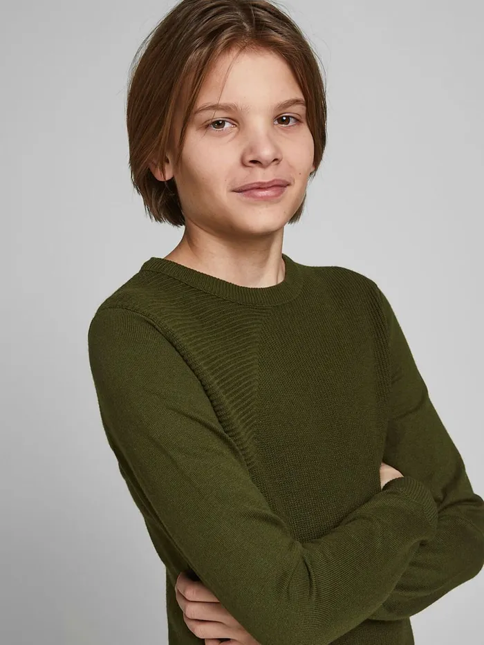 Knitwear JACK and JONES Junior BOYS TEXTURED KNITTED JUMPER Green Rifle Green Online
