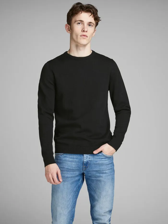 Knitwear JACK and JONES Mens CLASSIC KNITTED PULLOVER Black Black Gift Ideas