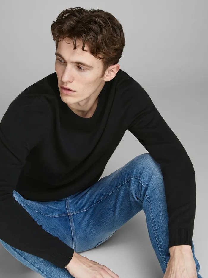 Knitwear JACK and JONES Mens CLASSIC KNITTED PULLOVER Black Black Gift Ideas