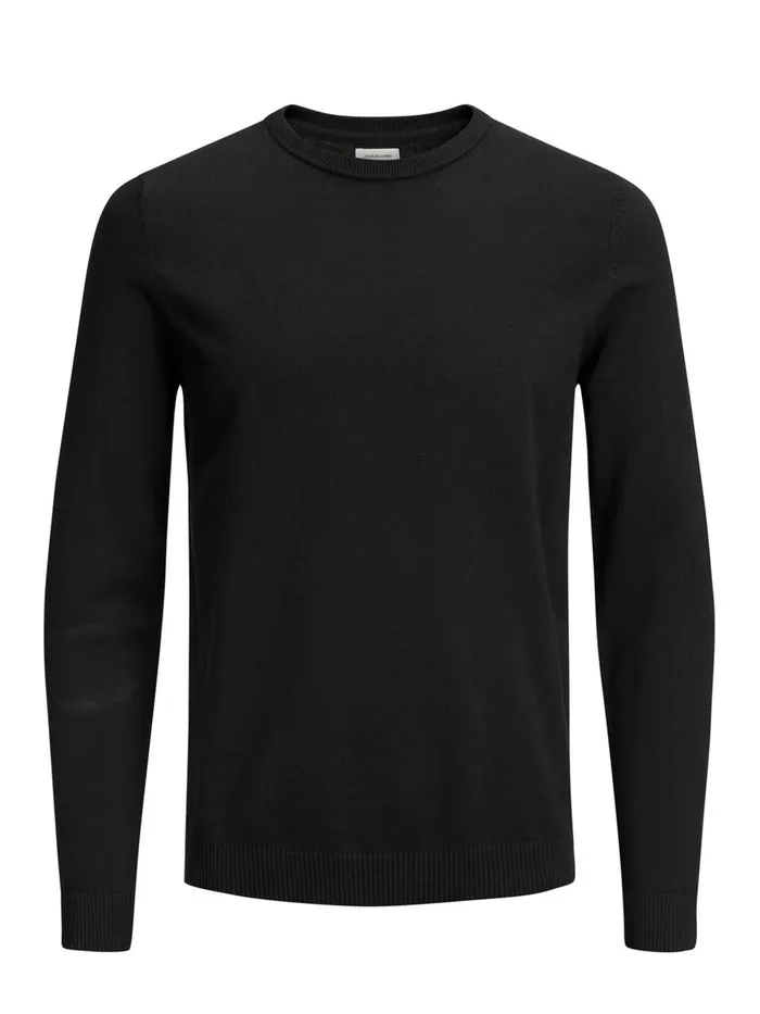 Knitwear JACK and JONES Mens CLASSIC KNITTED PULLOVER Black Black Gift Ideas