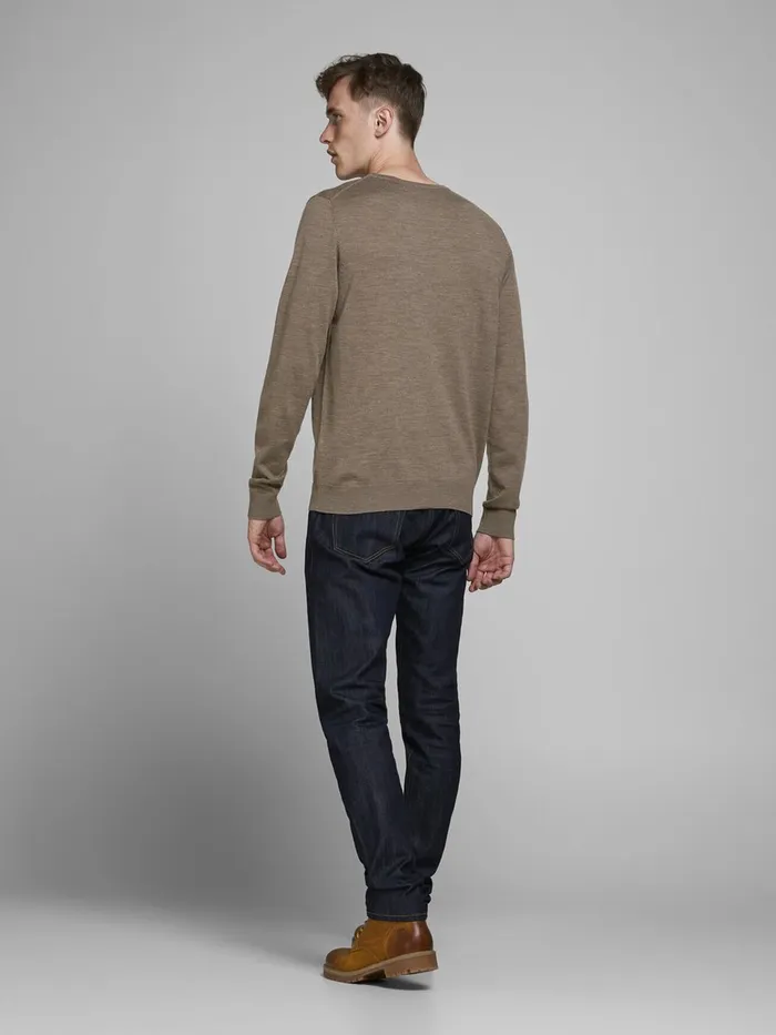 Knitwear JACK and JONES Mens MERINO WOOL KNITTED PULLOVER Beige Oatmeal For Sale