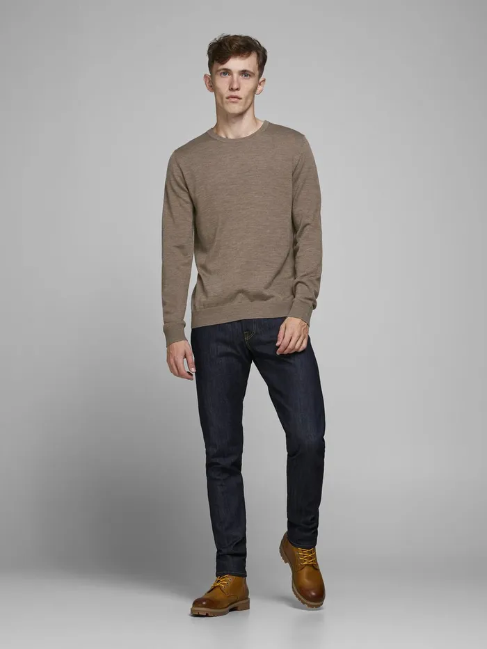 Knitwear JACK and JONES Mens MERINO WOOL KNITTED PULLOVER Beige Oatmeal For Sale