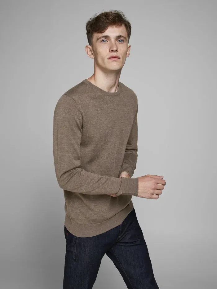 Knitwear JACK and JONES Mens MERINO WOOL KNITTED PULLOVER Beige Oatmeal For Sale