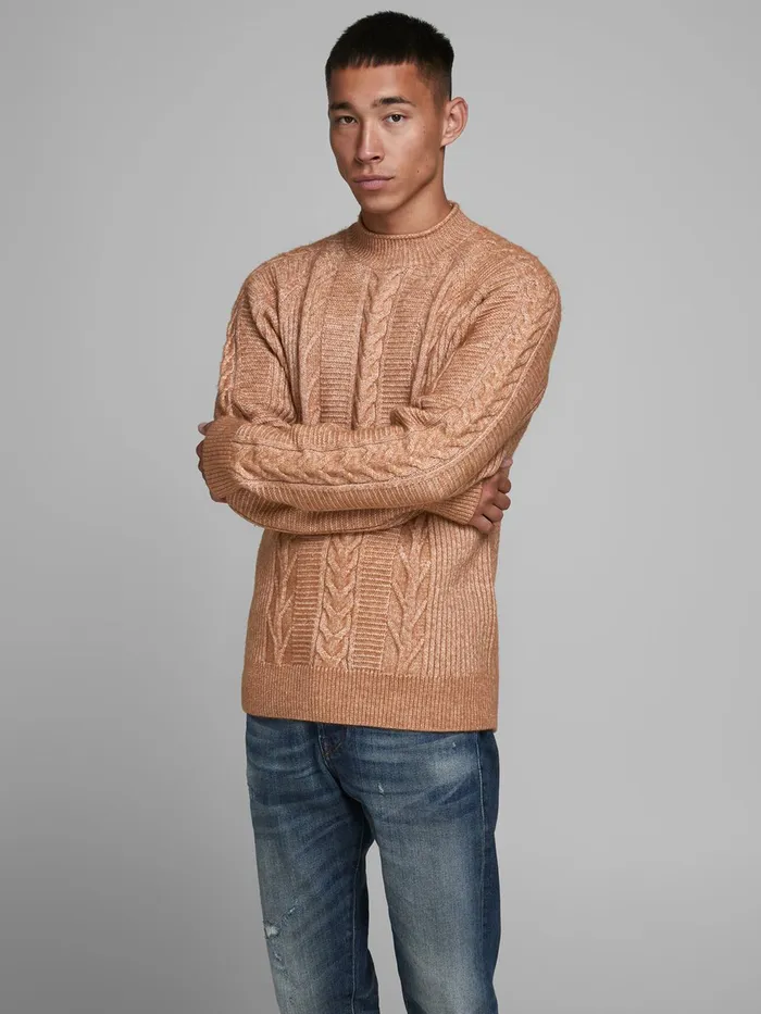 Knitwear JACK and JONES Mens RECYCLED POLYESTER BLEND KNITTED PULLOVER Orange Adobe Gift for Friend Knitwear JACK and JONES Mens RECYCLED POLYESTER BLEND KNITTED PULLOVER Orange Adobe Gift for Friend