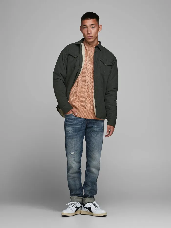 Knitwear JACK and JONES Mens RECYCLED POLYESTER BLEND KNITTED PULLOVER Orange Adobe Gift for Friend