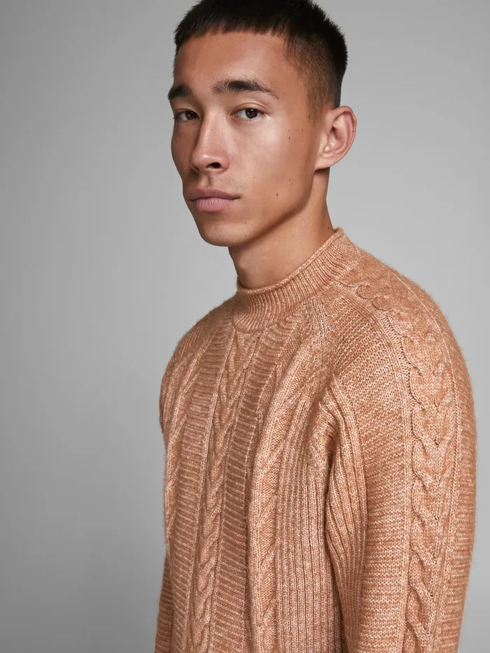 Knitwear JACK and JONES Mens RECYCLED POLYESTER BLEND KNITTED PULLOVER Orange Adobe Gift for Friend