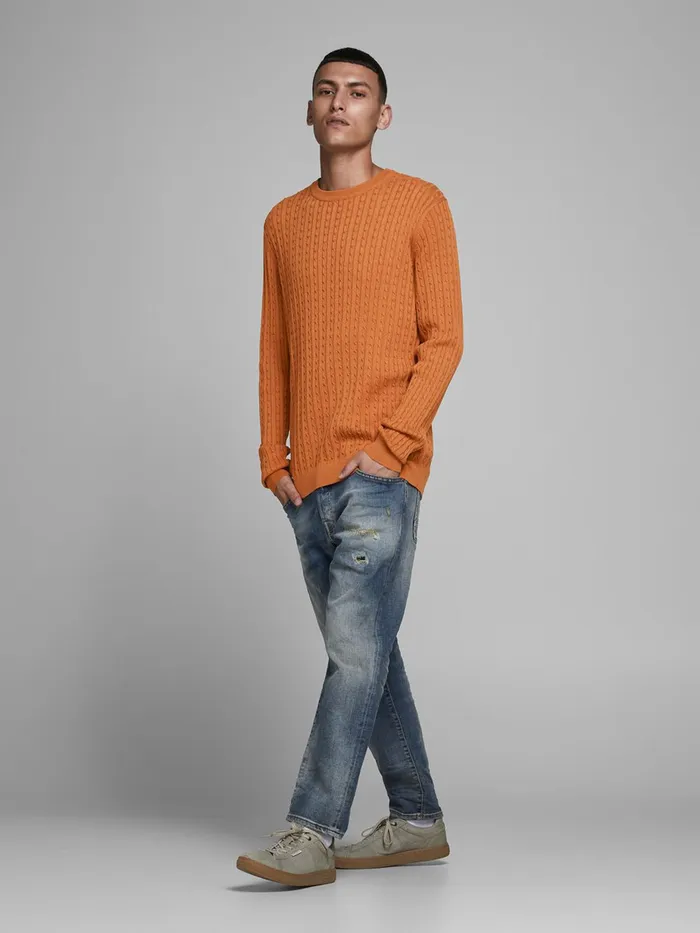 Knitwear JACK and JONES Mens RECYCLED POLYESTER KNITTED PULLOVER Orange Adobe On Sale