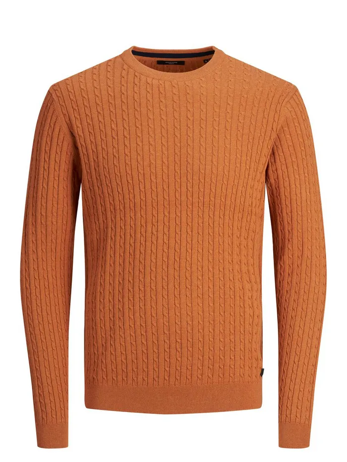 Knitwear JACK and JONES Mens RECYCLED POLYESTER KNITTED PULLOVER Orange Adobe On Sale
