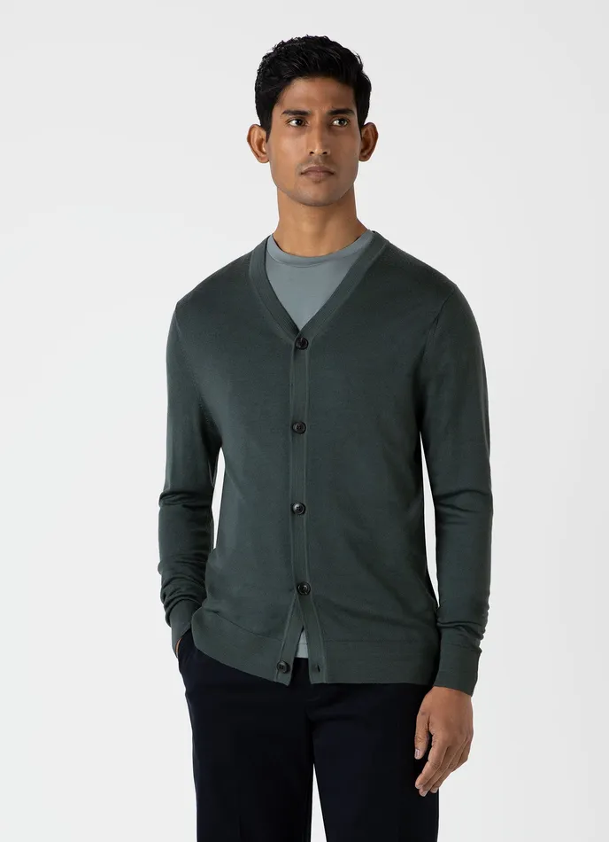 Knitwear ussunspel Men ExtraFine Merino Cardigan Drill Green