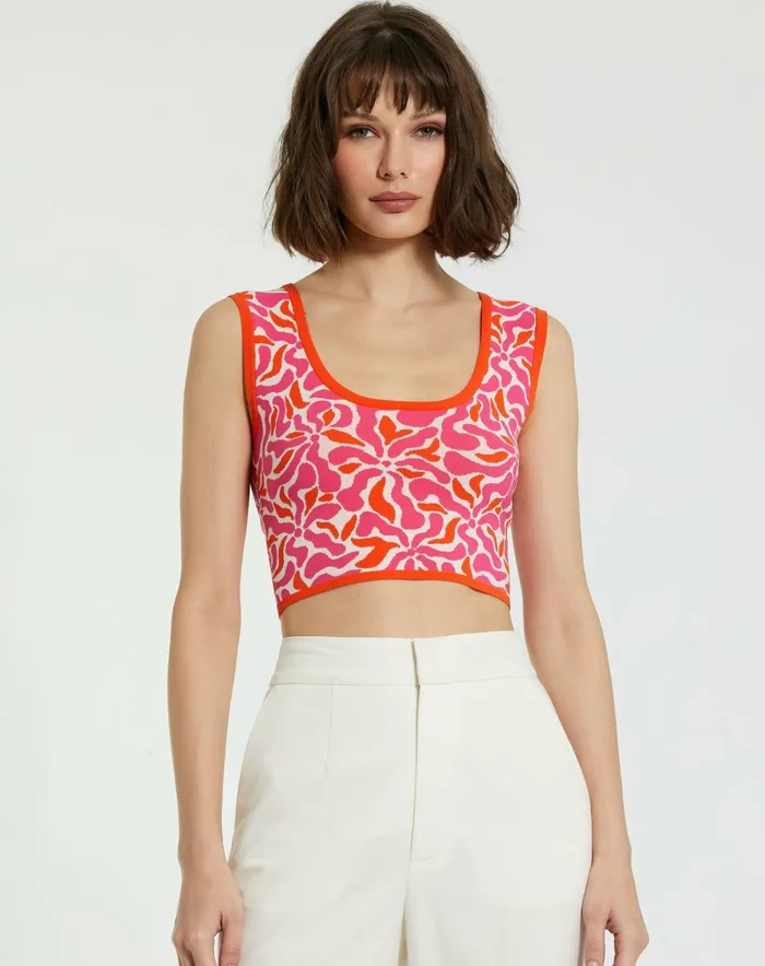 Knitwear Women Sleeveless Floral Knit Cropped Tank Top 8211 FINAL SALE Sunset Multi Mac Duggal Knitwear Women Sleeveless Floral Knit Cropped Tank Top 8211 FINAL SALE Sunset Multi Mac Duggal