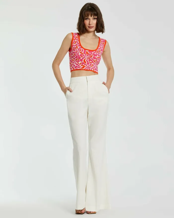 Knitwear Women Sleeveless Floral Knit Cropped Tank Top 8211 FINAL SALE Sunset Multi Mac Duggal