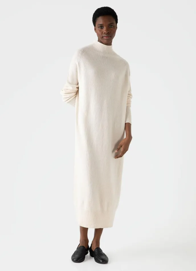 Lambswool Funnel Neck Dress Ecru Women SUNSPEL Knitwear