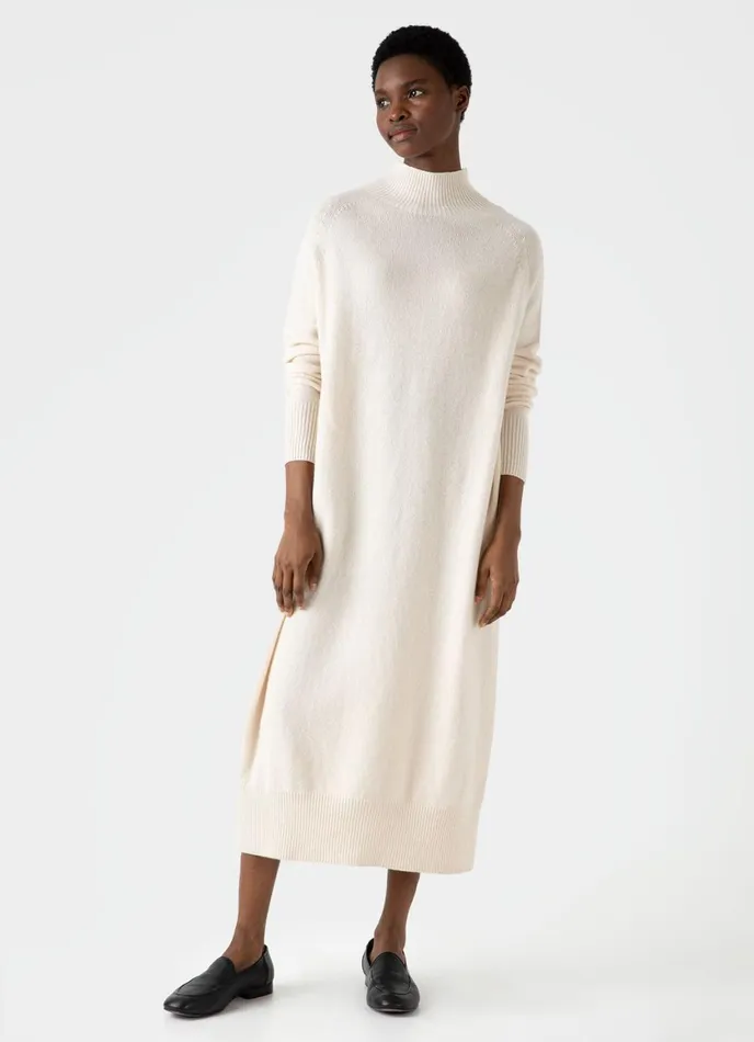 Lambswool Funnel Neck Dress Ecru Women SUNSPEL Knitwear