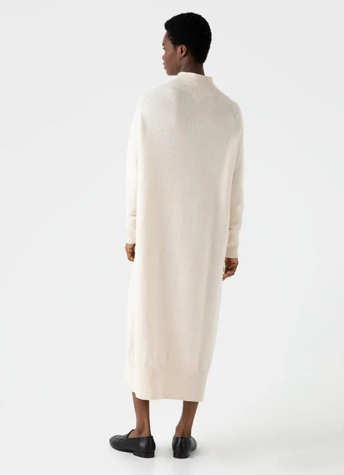 Lambswool Funnel Neck Dress Ecru Women SUNSPEL Knitwear