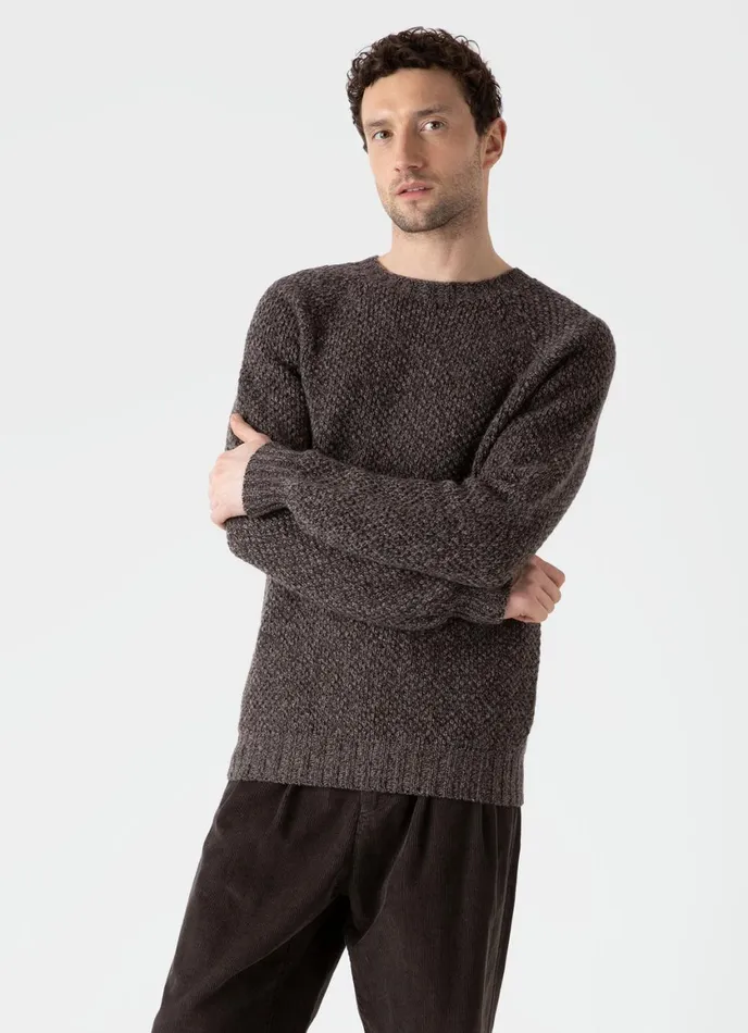 Lambswool Textured Jumper Coffee Twist Men SUNSPEL Knitwear