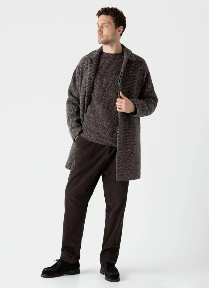 Lambswool Textured Jumper Coffee Twist Men SUNSPEL Knitwear