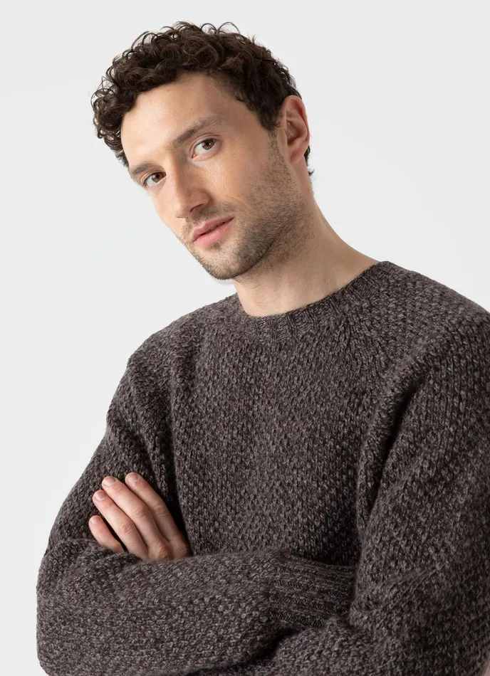 Lambswool Textured Jumper Coffee Twist Men SUNSPEL Knitwear