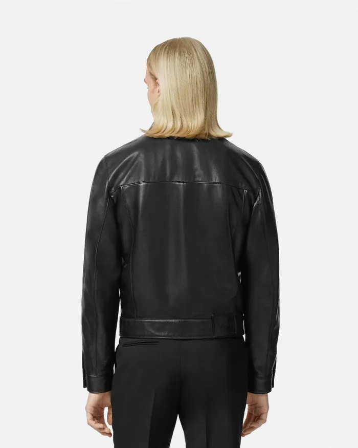 Leather Blouson Jacket Black Men Versace Jackets and Coats