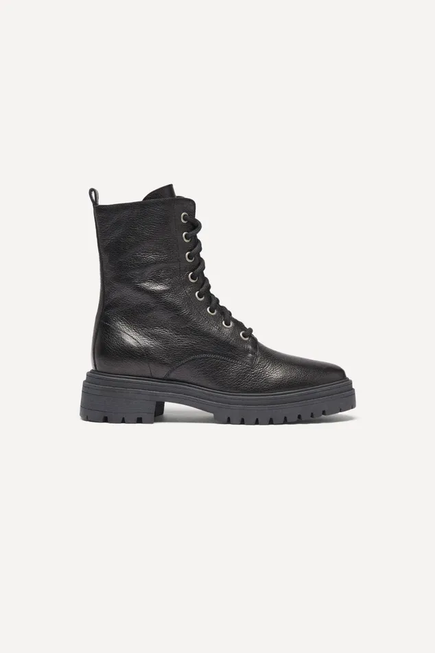 Leather Laceup Combat Boots Comy Black Women Baandsh Shoes