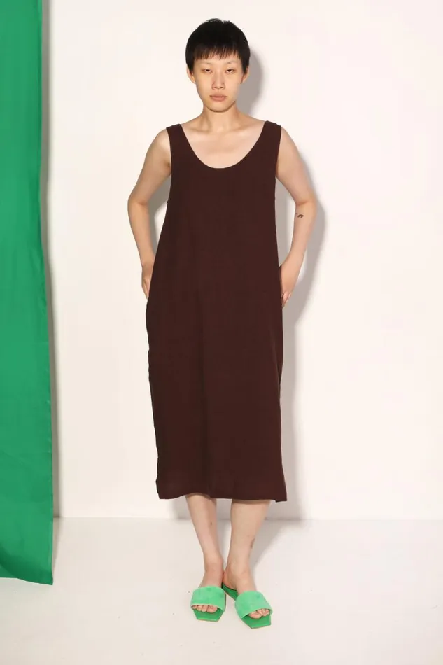 LF Markey Dresses Women Basic Linen Shift Dress Chocolate
