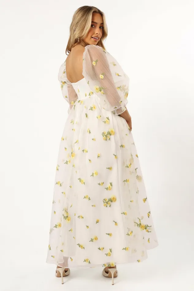 Long Sleeve Dresses Kordyn Maxi Dress White Yellow Floral Petal and Pup Women