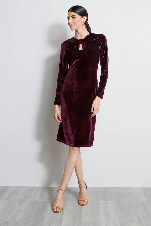 Long Sleeve Dresses Women Elie Tahari Twist Neck Velvet Dress MERLOT
