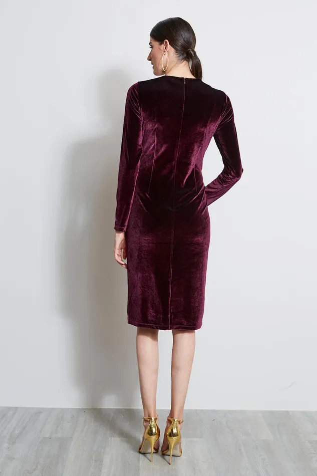 Long Sleeve Dresses Women Elie Tahari Twist Neck Velvet Dress MERLOT