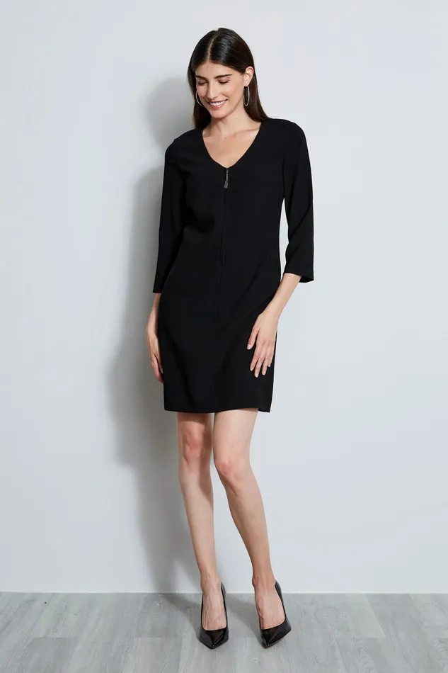 Long Sleeve Dresses Women Elie Tahari Zip Shift Dress BLACK