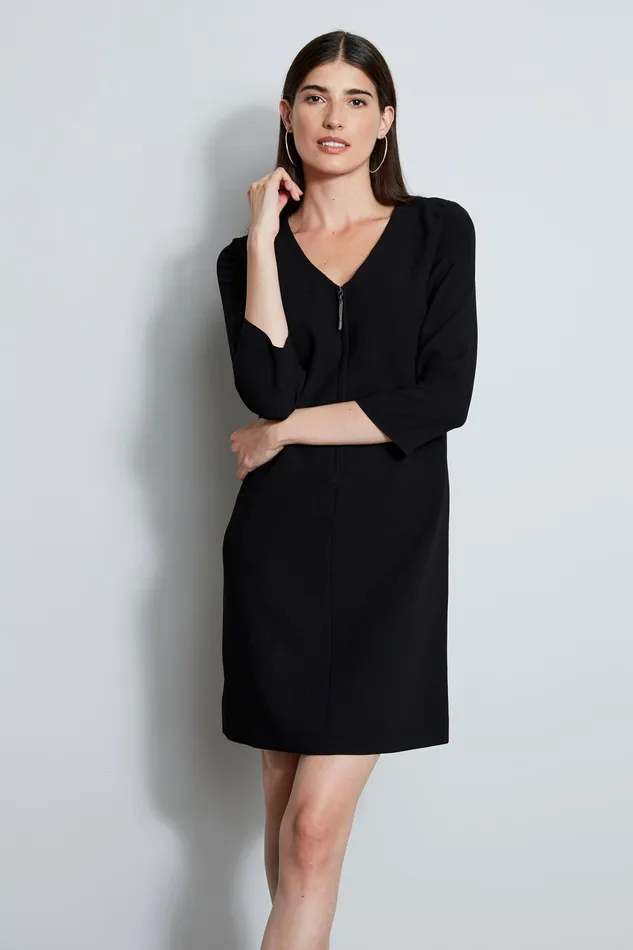 Long Sleeve Dresses Women Elie Tahari Zip Shift Dress BLACK