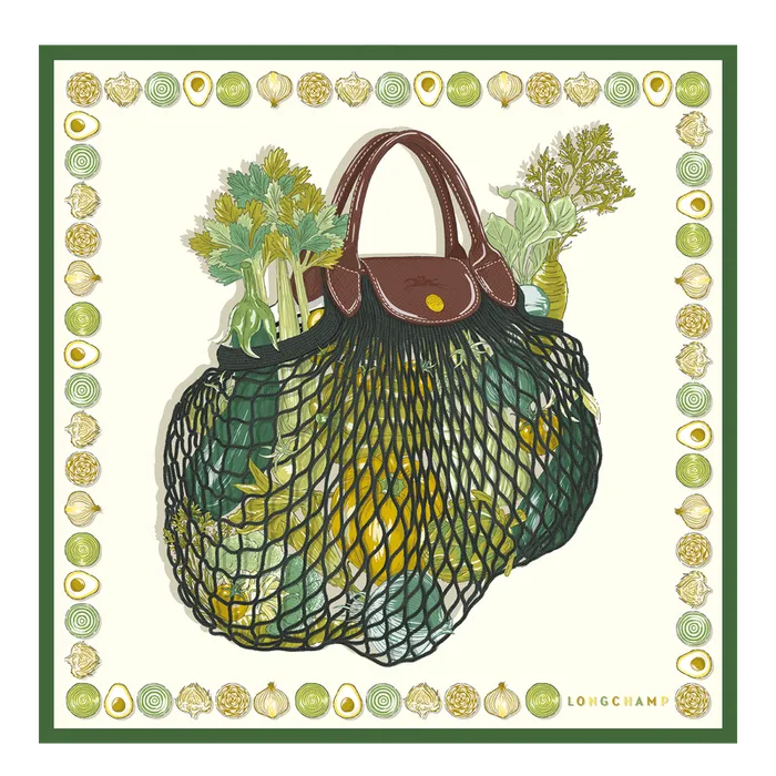 Longchamp The Gourmet Mesh bag Silk scarf 70 Laurel Women Silk Scarves