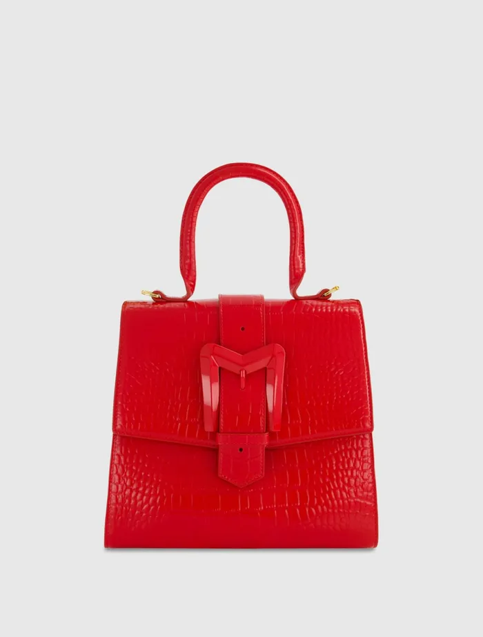 Mac Duggal Top Handle Bags Women Buckled Medium Croco Cherry Leather Handbag with Detachable Strap Cherry Mac Duggal Top Handle Bags Women Buckled Medium Croco Cherry Leather Handbag with Detachable Strap Cherry