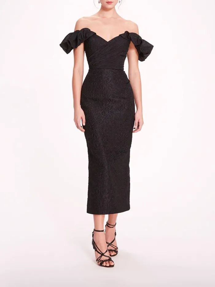 Marchesa Marchesa Notte Cloque Midi Dress Black 8211 Women