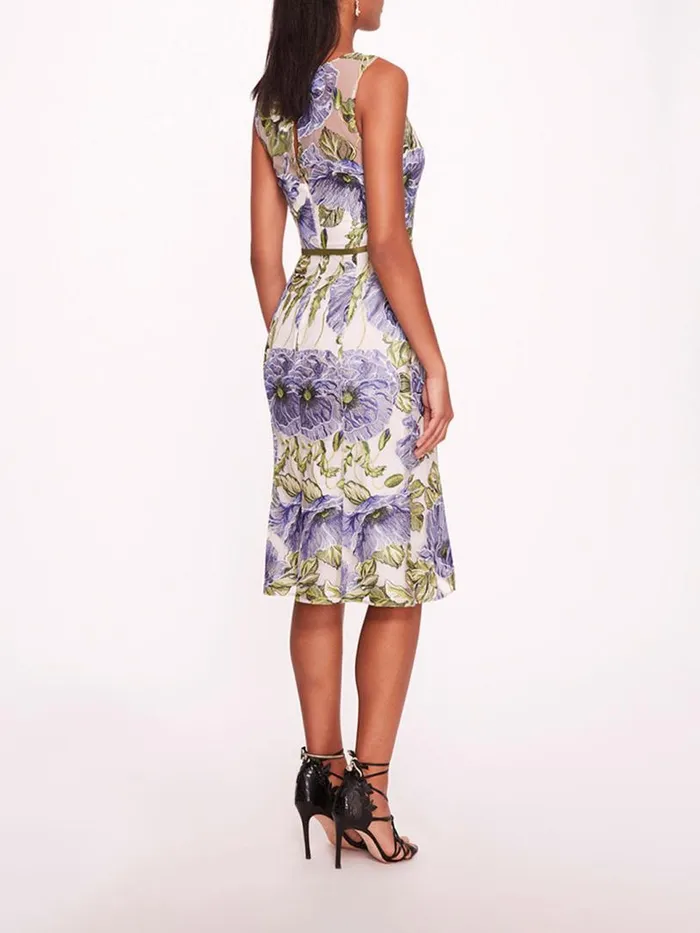 Marchesa Marchesa Notte Embroidered Midi Dress Blue White 8211 Women