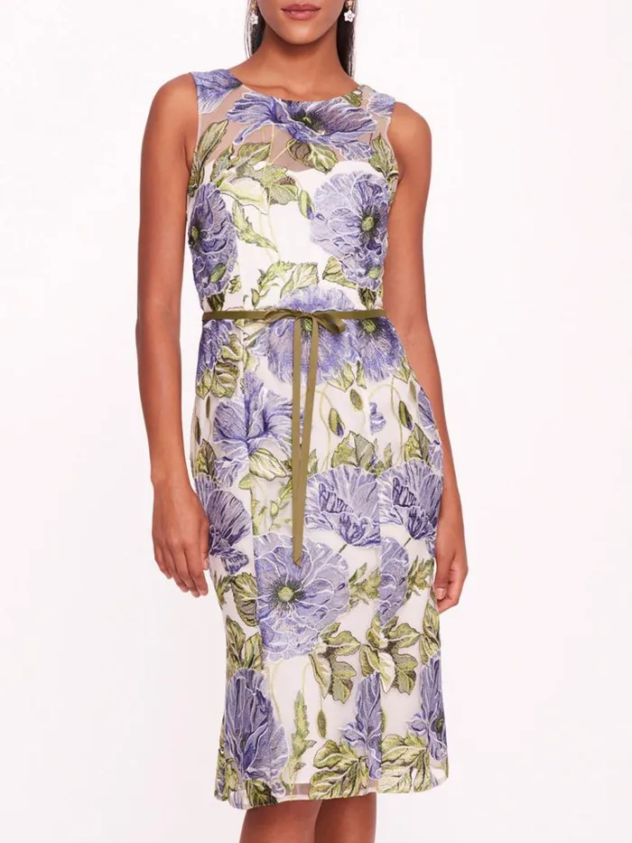 Marchesa Marchesa Notte Embroidered Midi Dress Blue White 8211 Women