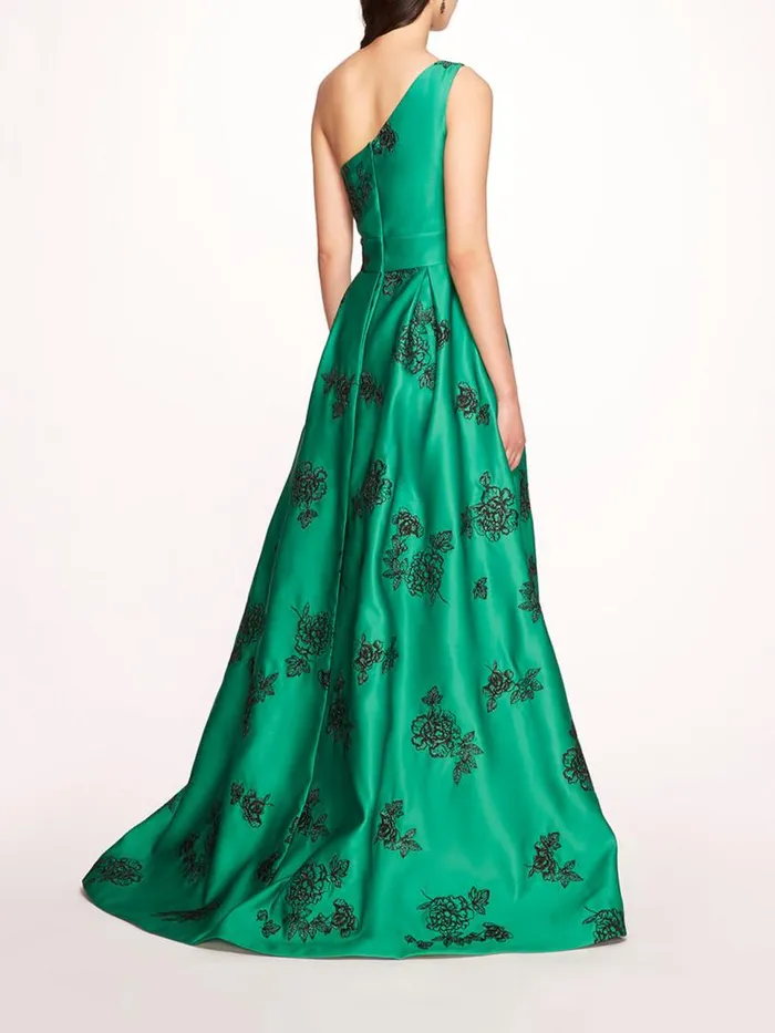 Marchesa Marchesa Notte One Shoulder Marigold Ball Gown Emerald Multi 8211 Women