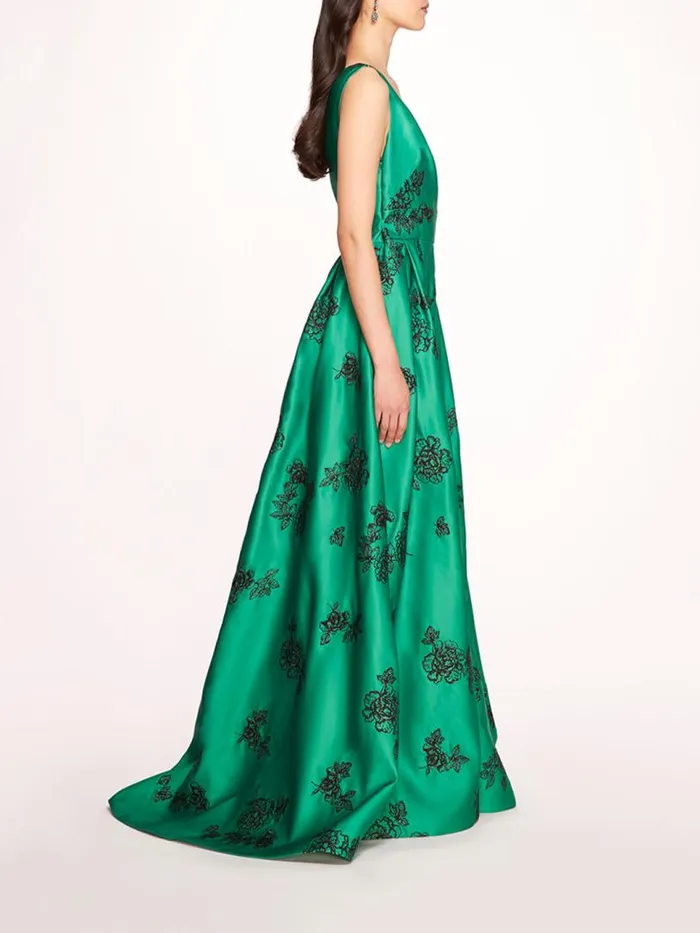 Marchesa Marchesa Notte One Shoulder Marigold Ball Gown Emerald Multi 8211 Women