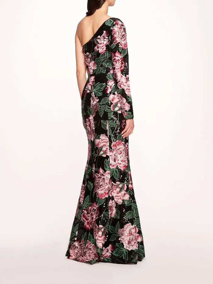 Marchesa Marchesa Notte One Shoulder Sequin Gown Black 8211 Women