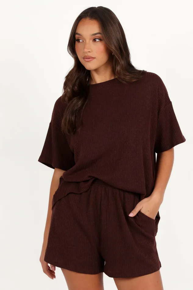 Matching Sets Granger Knit Short Set Chocolate Brown Petal and Pup Women