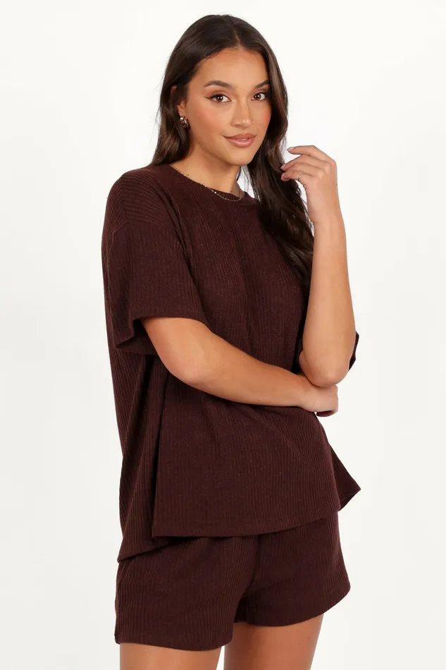 Matching Sets Granger Knit Short Set Chocolate Brown Petal and Pup Women
