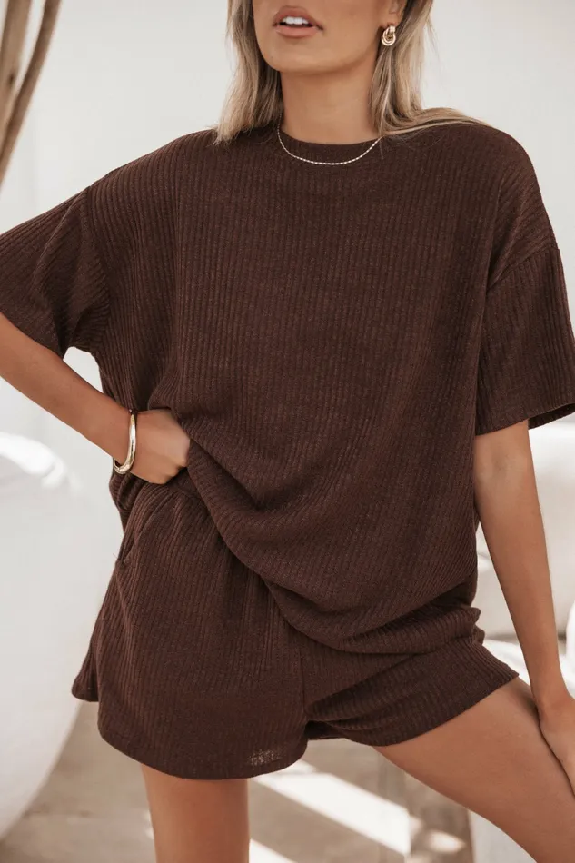 Matching Sets Granger Knit Short Set Chocolate Brown Petal and Pup Women