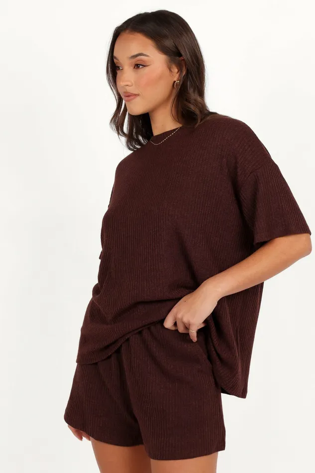 Matching Sets Granger Knit Short Set Chocolate Brown Petal and Pup Women