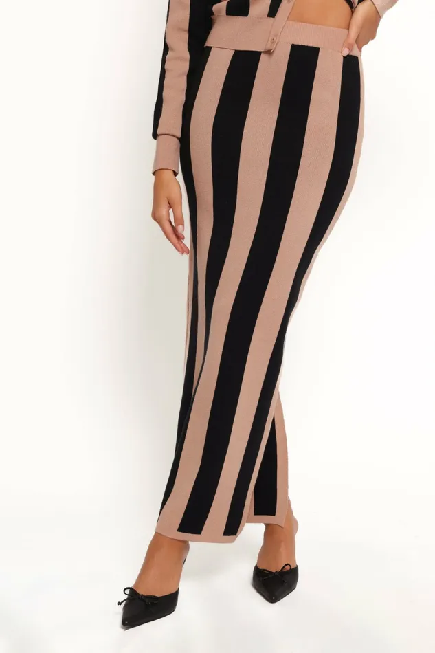 Matching Sets Petal and Pup Women Katin Knit Skirt Set Black Brown Stripe