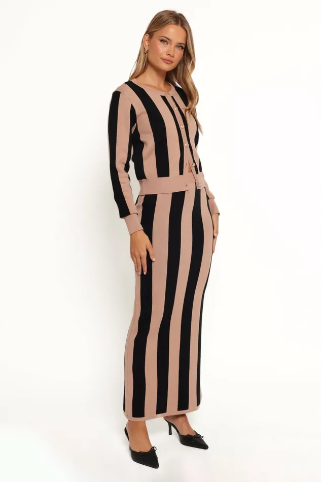 Matching Sets Petal and Pup Women Katin Knit Skirt Set Black Brown Stripe